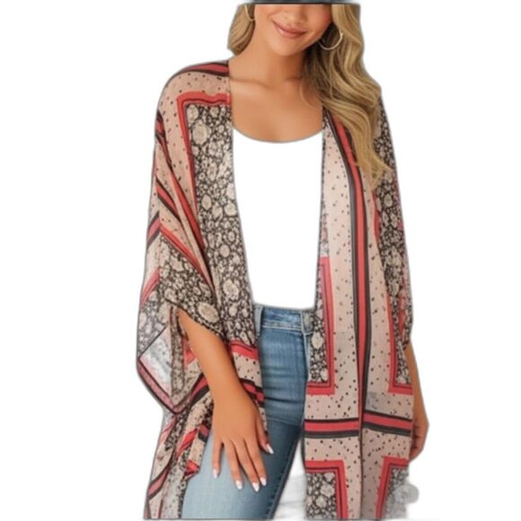 Maurice Woman's Floral Print Kimono Beachy Bohemian Hippie Gypsy Vacation S/M - Picture 1 of 8